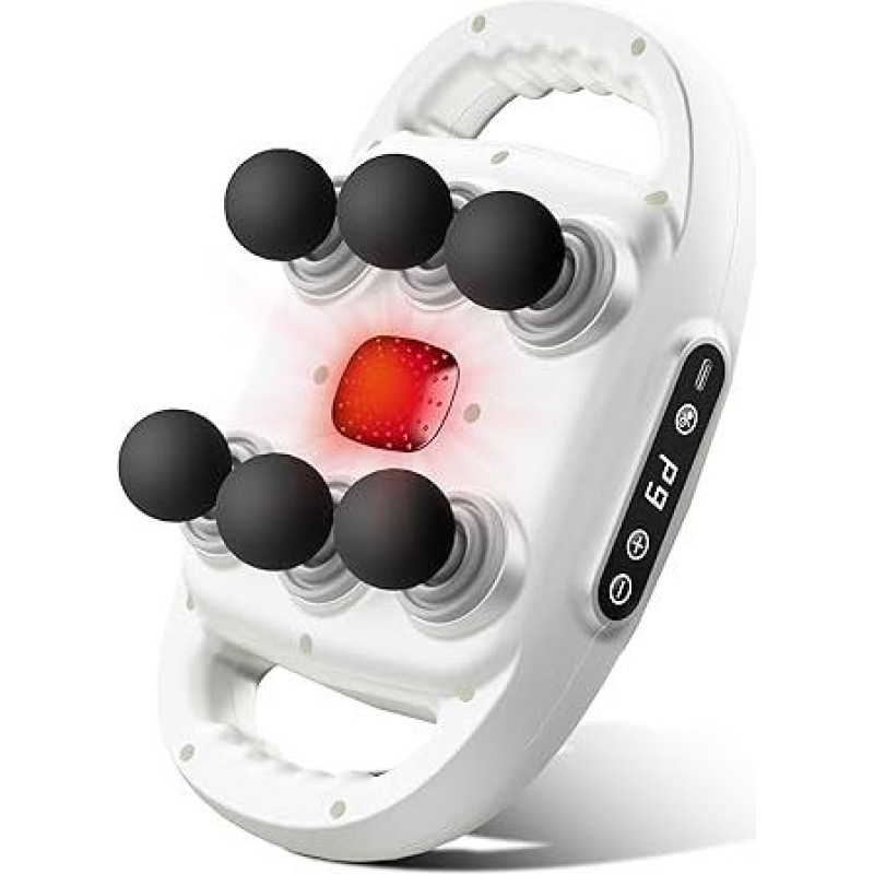 6 galvučių masažuoklis su 9 masažo režimais ir 9 reguliuojamais greičiais, masažuoklis su raudona šviesa raumenų įtampai ir nuovargiui mažinti, skirtas nugarai, juosmeniui, šlaunims, baltas