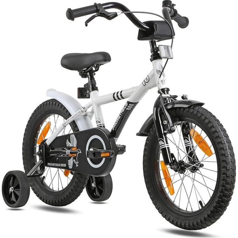 PROMETHEUS BICYCLES Vaikiškas dviratis 16 colių nuo 5 metų - vaikiškas dviratis mergaitėms berniukams su stabilizatoriais Coaster Brake, baltos juodos spalvos