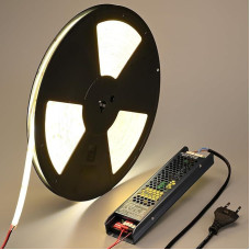 48 V COB LED Strip Outdoor 20 m, LED Strip 4000 K Natural White Outdoor Use IP65 Waterproof, LED Strip Self-Adhesive 160 W CRI 92 with Power Supply for Bedroom Room Decoration