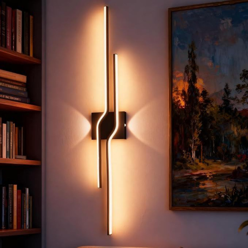 LED vidaus sieninis šviestuvas, 25 W modernus sieninis šviestuvas, juodas, 3 spalvų, sieninis šviestuvas, aukštyn žemyn sienos apšvietimas, kūrybiškas 100 cm ilgio lygiagretus sieninis šviestuvas miegamajam, koridoriui, svetainei, laiptams