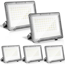 LED lauko prožektorius, 50 W, 5 LED prožektorių pakuotė, 6000 K, šaltai balta, 4950 lm, IP65 vandeniui atsparus lauko prožektorius sodui, kiemui, durims, vejai, garažui [E energinė klasė]