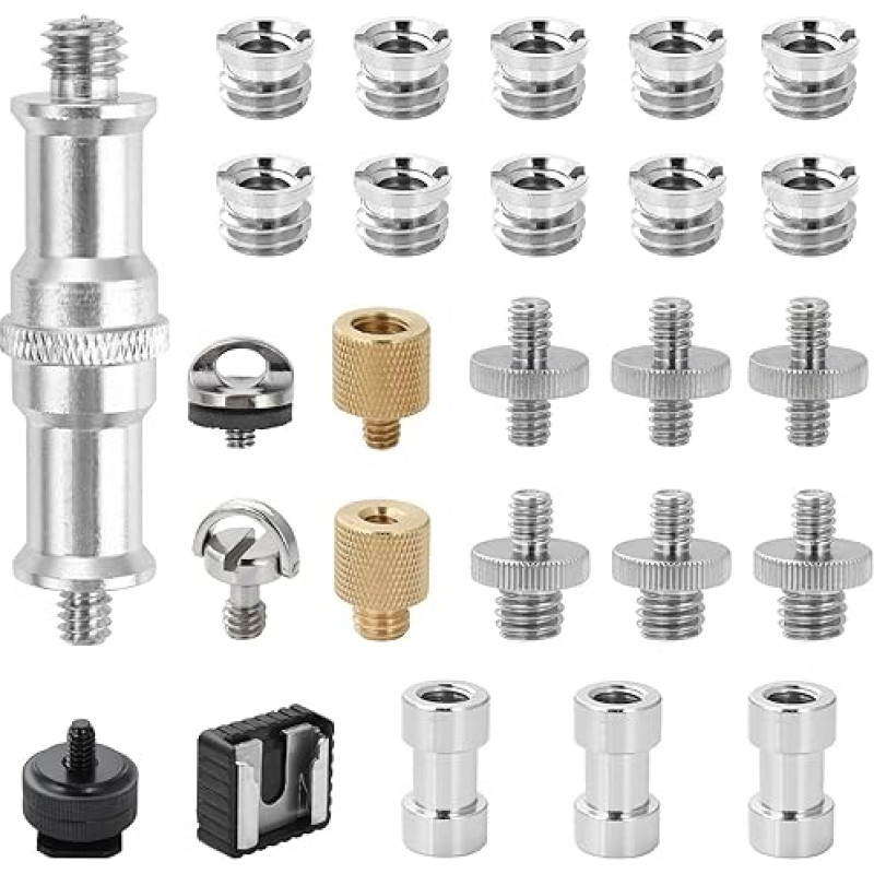 UTEBIT Fotoaparato srieginis varžtas 1/4 į 3/8 adapterį, fotoaparato trikojo adapterio varžtų rinkinys, suderinamas su fotoaparatu, trikoju, monopodu, rutuline galvute, blykstės šviesa, greito atleidimo plokštele