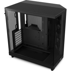 NZXT H6 Flow CC-H61FB-01 Kompaktiškas vidinio bokšto korpusas su dviem kameromis, stiklo panelėmis su panoraminiu vaizdu, aukštos kokybės, oro srautas, panelės, 3 x 120 mm ventiliatoriai, juodas