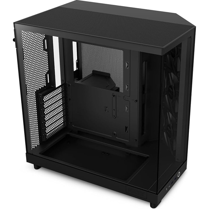 NZXT H6 Flow CC-H61FB-01 Kompaktiškas vidinio bokšto korpusas su dviem kameromis, stiklo panelėmis su panoraminiu vaizdu, aukštos kokybės, oro srautas, panelės, 3 x 120 mm ventiliatoriai, juodas