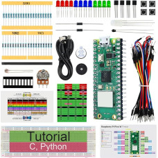 Freenove Basic Starter Kit for Raspberry Pi Pico W (pridedamas), dviejų branduolių Arm Cortex-M0+ mikrovaldiklis, 386 puslapių išsami instrukcija, 142 elementai, 55 projektai, Python C kodas