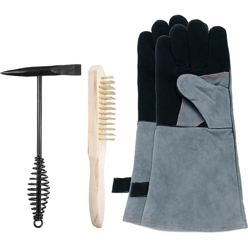 QUARKZMAN 3 Stück 11.3 Zoll Schweißschlackehammer Mit Spiralfeder-Griff Und 10.6 Zoll Schweißstahlbürste Kupferbeschichtet & 16 Zoll Schweißhandschuhe Schlackenentfernungswerkzeug