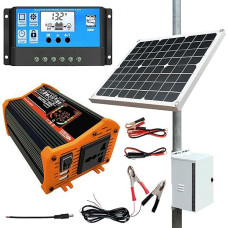 Saulės baterijų rinkinys 6 saulės baterijų sistema su automobiliniu keitikliu, USB automobiliniu adapteriu, dviem USB automobiliniais adapteriais, mobiliąja saulės ličio baterija, skirta nameliams ant ratų ir lauke, kamera