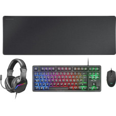 MARSGAMING RGB, Pack Gaming Keyboard + Gaming Mouse Flow 3200 DPI + Headset Over-Ear + XXL Mousepad, Black, Italian
