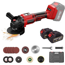 Battery Angle Grinder 115 mm 21 V Professional with Digital Display, 3 Modes Brushless Angle Grinder Metal Grinder with 2 x 3000 mAh Batteries for Grinding Separating Brushes