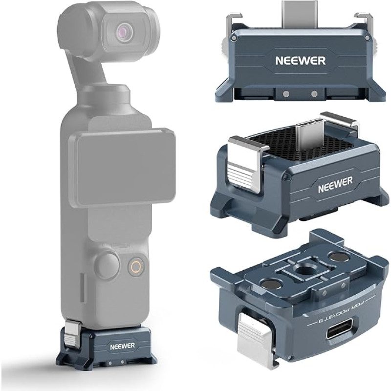 NEEWER įkrovimo adapterio pagrindas, suderinamas su DJI Osmo Pocket 3 gimbalu, C tipo įkrovimas su 1/4 colio sriegiu, 