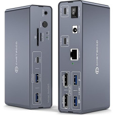 USB C KVM komutatorius 2 nešiojamieji kompiuteriai 2 monitoriai 4K120Hz DP USB-C dokas SST/MST USBC dokas su dviem ekrano prievadais/Ethernet/10Gbps USBC/USBA 3.2/USBA 3.0/SD/microSD kortelių lizdais