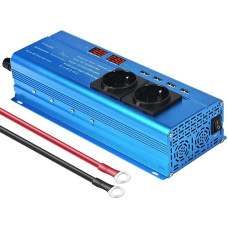 Yinleader 12 V to 230 V 2400 W Pure Sine Wave Inverter 2 EU Sockets and 4 USB Ports 2 LED Voltage Converter