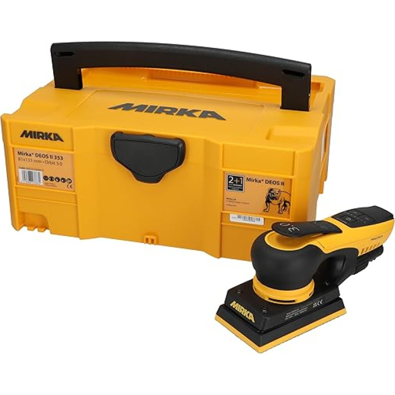 Mirka DEOS II 353 orbitinis šlifuoklis dėkle 81 x 133 mm 300 W mažos vibracijos šlifuoklis medienai, gipskartoniui ir metalui šlifuoti be dulkių su švitriniu popieriumi / MID3534044CA