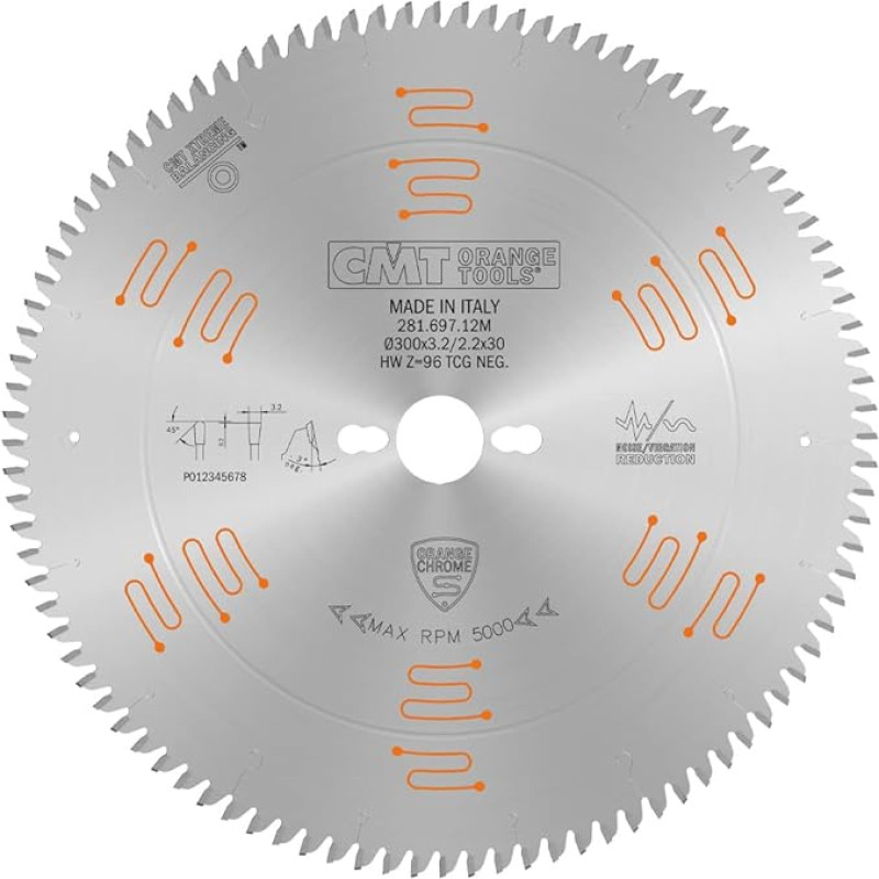 CMT 281.697.12M Sierra Circular Cromada HW 300X3.2/2.2X30 Z96 TCG-3° Negativo