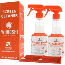 WHOOSH! Didelių ekranų valymo purškiklis [2 vnt.] - 500 ml + 1 mikropluošto šluostė - televizoriui, nešiojamajam kompiuteriui, 