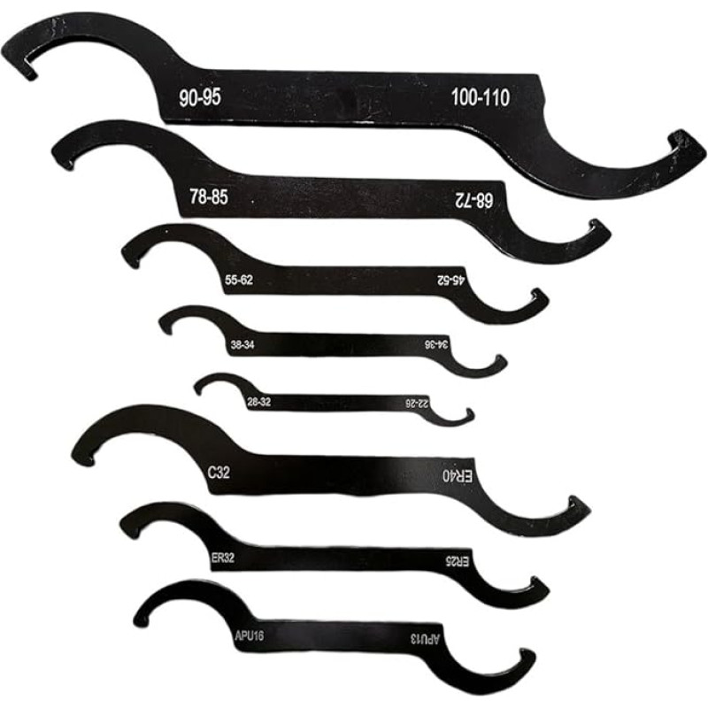 Doppelendiges, verstellbares C-Hakenschlüssel-Set für Stoßdämpfer und Graviermaschinen, Hartstahl 45#, ergonomischer, rutschfester Griff, S (8 Stück)