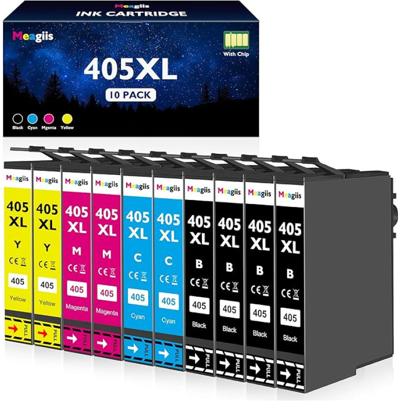 405XL spausdintuvo kasetės, suderinamos su Epson 405 405 XL kasetėmis, skirtomis Epson Workforce Pro WF-3820 WF-3825 WF-4820 WF-4825 WF-4830D WF-7310 WF-7830 WF-7840 (4 juodos, 2 žydros, 2 purpurinės, 2