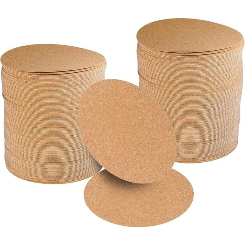Selbstkorkplatten 100 Stück runde Untersetzer für Hitzebeständigkeit und rutschfesten Schutz, 80 mm Durchmesser, 1 mm dick, natürliche braune Kork-Pads