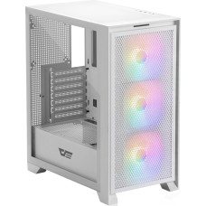 darkFlash ATX Mid-Tower žaidimų kompiuterio korpusas, 3 x 120 mm RGB ventiliatoriai, nuimamas priekinis skydelis su dideliu tinkleliu, USB 3.0 jungtis, grūdinto stiklo šoninis skydelis optimaliai ventiliacijai, baltas (DRX70)
