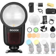 GODOX V1-N blykstė Nikon fotoaparato apvalia galvute Speedlite TTL Speedlight 2.4G belaidė sistema 1/8000 s greita sinchronizacija, 2600 mAh ličio baterija, su AK-R1 AK-R22 priedais