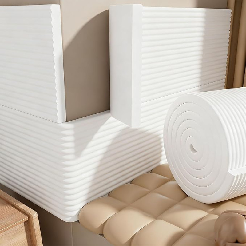 Extra Dicke Schaumstoff-Wandpaneele, Selbstklebende, Stoßdämpfende Wandpolsterung, Kantenschutz Schaumstoff, for Schlafzimmer, Tatami, Möbel(White,6m/19.6ft)