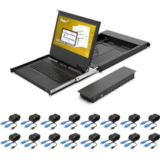 17.3 Inch LCD KVM Console HDMI 16 Port, Yinker Rackmount KVM Switch Fit 1U 19 Inch Rack, Keyboard Monitor Touchpad Drawer Integrated + Cable 1920 x 1080