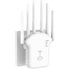 WLAN stiprintuvas, 1200 Mbps WLAN kartotuvas, 5G ir 2.4G dviejų juostų ultraplataus diapazono WiFi stiprintuvas su LAN jungtimi, WPS, suderinamas su 99 % standartinių WiFi maršrutizatorių, aprėpia iki 9200 kv. pėdų ir 35 įrenginių