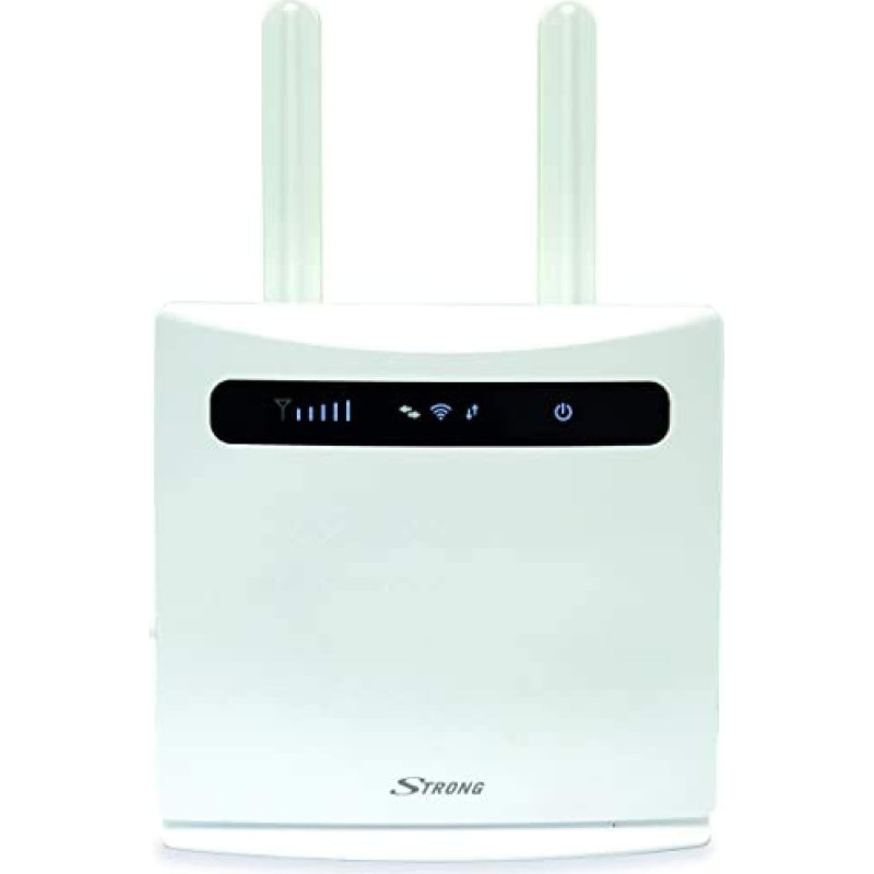 STRONG 4G LTE WLAN maršrutizatorius 300, LTE iki 150 Mbps, 2,4 GHz WiFi @ 300 Mbps, 802.11b/g/N, 4 x LAN prievadai, 2 x SIM kortelės adapteris, baltos spalvos