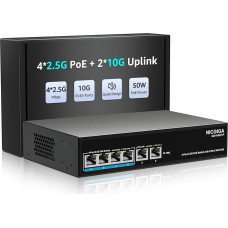 6 prievadų 2.5Gb PoE komutatorius be valdymo su 4 prievadais 2.5G Base-T PoE+@56W + 2 x 10G RJ45 Uplink, NICGIGA 6 prievadų 2.5Gbe IEEE802.3af/at maitinimo per Ethernet komutatorius, palaiko WiFi6 AP, NAS, 4K PoE kamerą NVR.