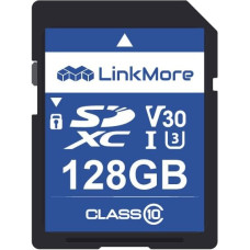 LinkMore SD kortelė 128GB, XV13 SDXC atminties kortelė, UHS-I, U1, V30, atminties kortelė fotoaparatui, skaitymo greitis iki 98MB/s, įrašymo greitis iki 75MB/s