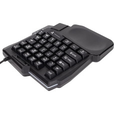 Vienos rankos žaidimų klaviatūra, 35 klavišų žaidimų klaviatūra, mechaninė, atspari vandeniui, plati riešo atrama, juoda Vienos rankos klaviatūra mobiliesiems kompiuteriniams žaidimams