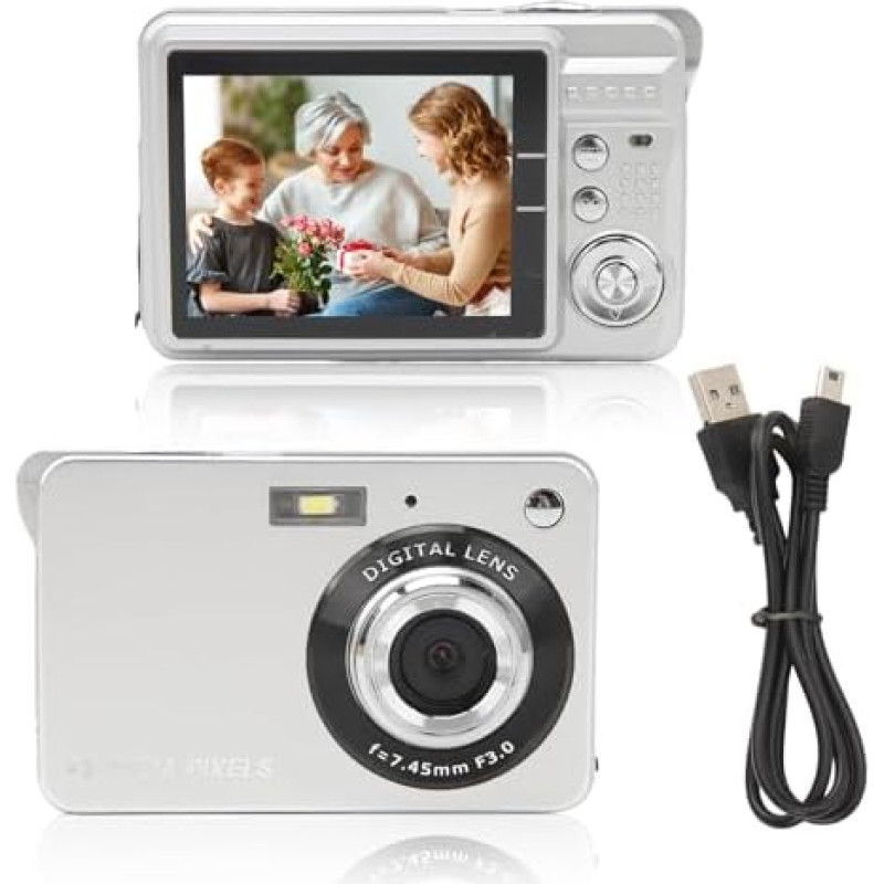 4K skaitmeninis fotoaparatas, automatinio fokusavimo 48 MP vaizdo dienoraščių kamera, kompaktiškas fotoaparatas su 8x skaitmeniniu priartinimu, apsauga nuo drebėjimo, makrofotografija, 1 akumuliatorius, sidabrinis