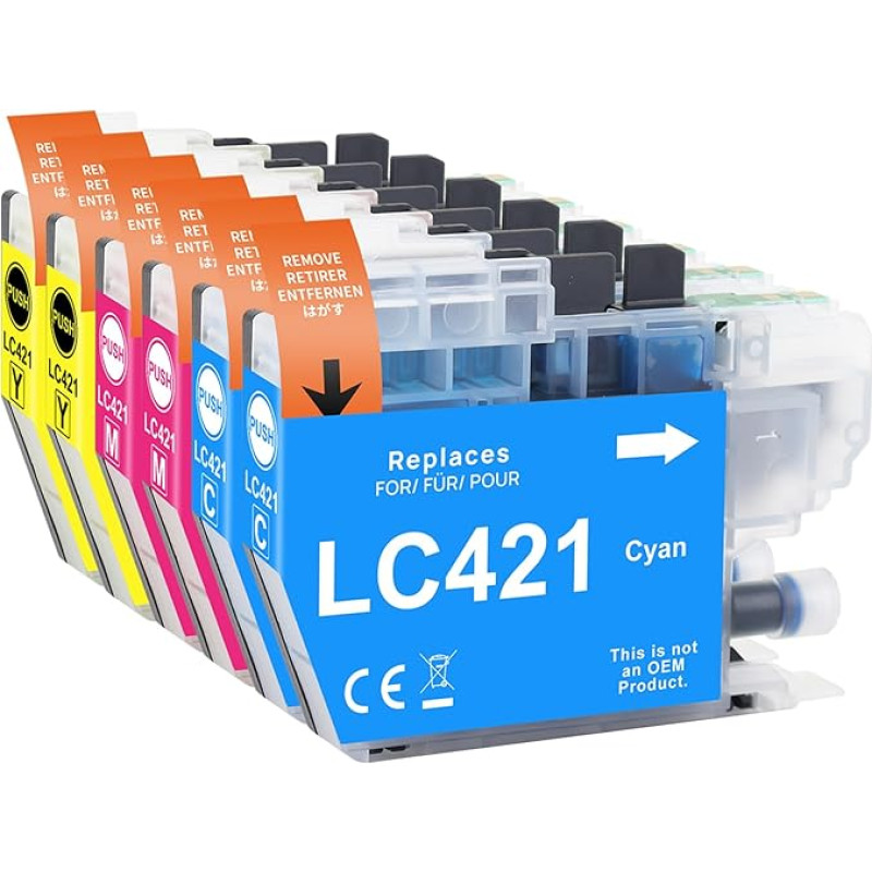 Yowell 6 x LC421 Colour Cartridges Compatible with Brother LC421 Cyan Magenta Yellow Cartridges for Brother DCP-J1050DW DCP-J1140DW MFC-J1010DW