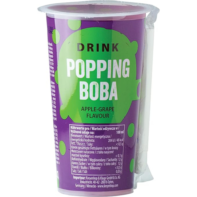 OBOBA Popping Boba Drink, obuoliai ir vynuogės - 1 x 425 ml