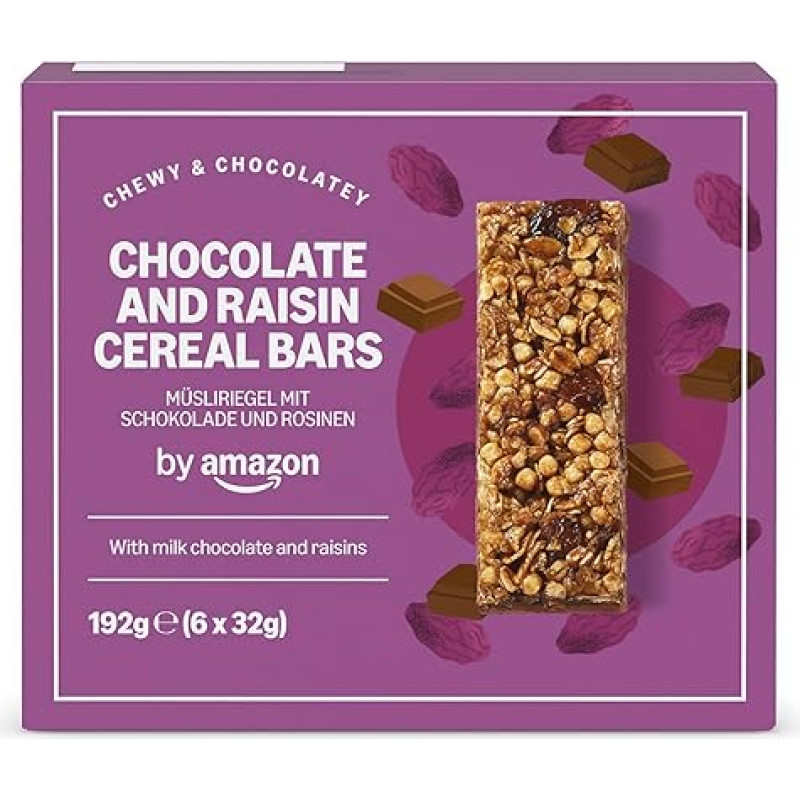 by Amazon Grūdų batonėlis su šokoladu ir razinomis, 192 g