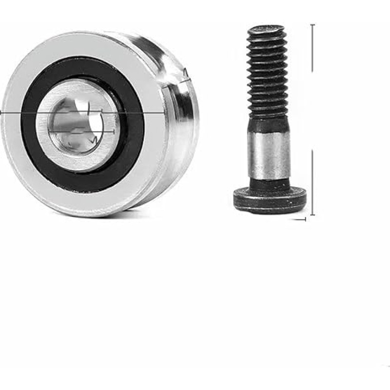 5 komplektai SG10 SG15 SG20 SG25SG66 + M4 M5 M6 M8 Varžtų varžtai Guoliai U Groove Rail Guide Roller Bearings Tekstilės mašinų skriemulių guoliai 5 STK-SG25 M8x28mm