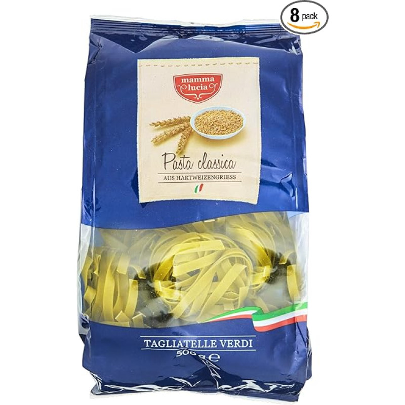mamma lucia Makaronai Tagliatelle Verdi - kaspinėlių makaronų lizdas su špinatais, 8 vnt. (8 x 500 g)