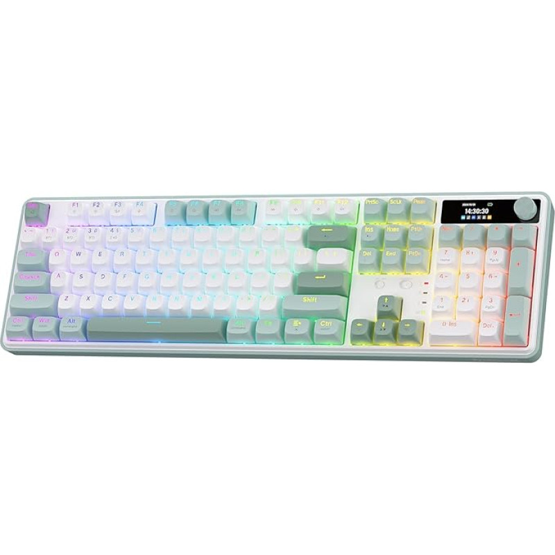 Redragon K761 RGB mechaninė klaviatūra 2,4 GHz BT laidinė Mint Mambo jungiklis baltai žalias su valdymo skydeliu