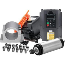 1 5 kW / 2,2 kW vandeniu aušinamas suklys + inverteris + 65 / 80 mm spaustuvas + vandens siurblys / 5 m vamzdis + 13 vnt. ER20 / ER11, skirtas CNC medienos frezavimo įrenginiui (1,5 kW suklio komplektai, 220)