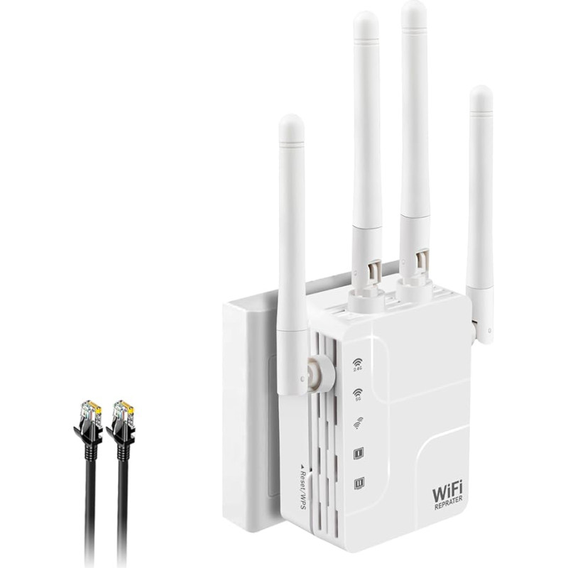 WLAN kartotuvas AC1200 Dviejų juostų 5 GHz ir 2,4 GHz belaidžio ryšio signalo ilgintuvas su WPS, prieigos taškas, 2 LAN prievadai, 360° aprėptis, LED ekranas, suderinamas su visais WLAN įrenginiais