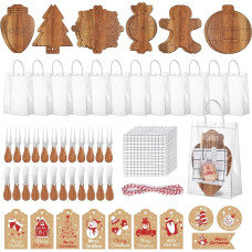 18-teiliges Set Weihnachtsgeschenke Brautdusche Gastgeschenk Weihnachten Süßigkeiten Schneeflocke Akazie Holz Schneidebrett Geschenkset Käsemesser Mini Käsebrett Weihnachtsanhänger für Winter Home