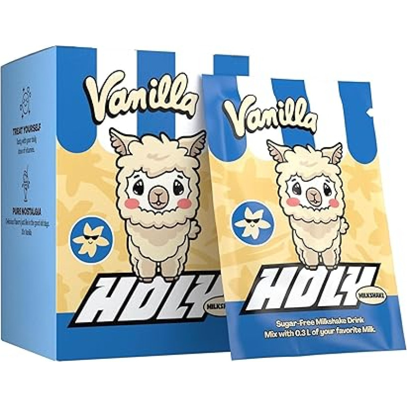 HOLY Milkshake Vanilla Tasting Box - 10 porcijų su vitaminais B, C ir D ir 100% natūraliais skoniais - be cukraus, be kofeino ir veganiška - mažai kalorijų turintys vanilės skonio pieno kokteilių milteliai