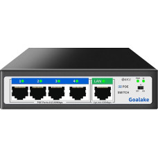 Nevaldomas PoE+ 5 prievadų komutatorius (4×PoE+ 802.3af/at, 1×Uplink) - 52 W bendra galia, 100 Mbps, 250 m išplėstinis garso stipris - idealiai tinka IP kamerai, prieigos taškui - montuojamas ant darbastalio / sienos Plug & Play