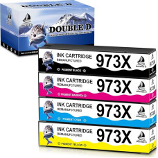 DOUBLE D 973X rinkinys, skirtas HP 973X kasetėms, suderinamas su HP PageWide Pro 477dw 477dw 477dwt 452dw 452dw 452dwt 452dwn 552dw 577dw (1BK/1C/1M/1Y pakuotė)