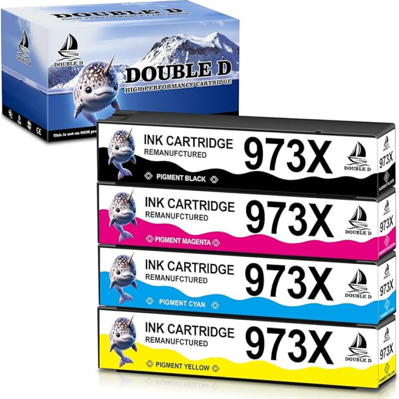 DOUBLE D 973X rinkinys, skirtas HP 973X kasetėms, suderinamas su HP PageWide Pro 477dw 477dw 477dwt 452dw 452dw 452dwt 452dwn 552dw 577dw (1BK/1C/1M/1Y pakuotė)