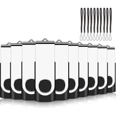 10Pack 512MB USB 2.0 Thumb Flash Drives Swivel Design Pen Memory Stick Fold Storage (Black With Lanyard)