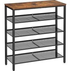 VASAGLE batų stovas 5 pakopų didelio paviršiaus reguliuojamo akių lentynos erdvės taupymo įėjimo prieškambario prieškambario metalo pramoninio stiliaus derliaus rudos spalvos rašalas juoda LBS038B01