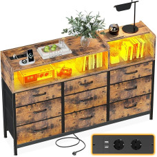 ODK komoda su stalčiais, komoda su 2 kištukiniais lizdais, 2 USB ir 10 spalvotų LED juostelių, komoda su lentyna, stalviršis su 9 medžiaginiais stalčiais miegamajam, svetainei, 130 x 30 x 97