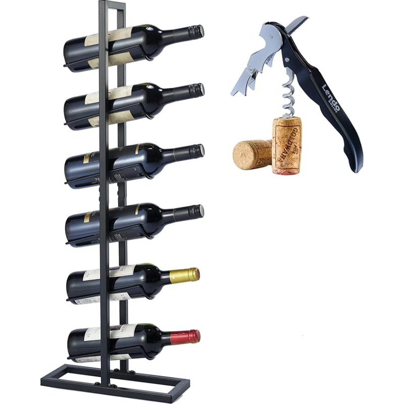 Vyno laikiklis 6 buteliams - vyno spinta - vyno butelių laikiklis - vyno saugykla - juodas milteliniu būdu dengtas plienas - metalas - butelių laikiklis (17 x 21 x 84 cm (6 buteliai))