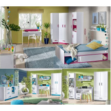 Thiago Children's Room Complete Set C Corner Cabinet 2 Standing Shelves Desk Wall Shelf Bed 200 x 90 cm